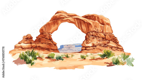 Arches National Park. Arches National Park hand drawn watercolor illustration