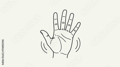 Hand waving gesture simple line art illustration isolated on white background communication and greeting