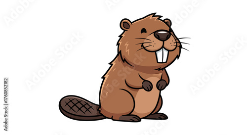 Adorable cartoon beaver with endearing smile showcasing its iconic large incisors with charm