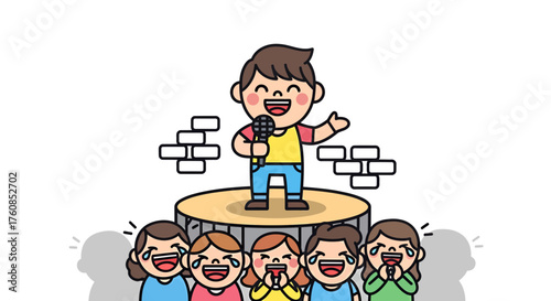 Cartoon comedian captivates audience with lighthearted humor illustration for entertainment concepts