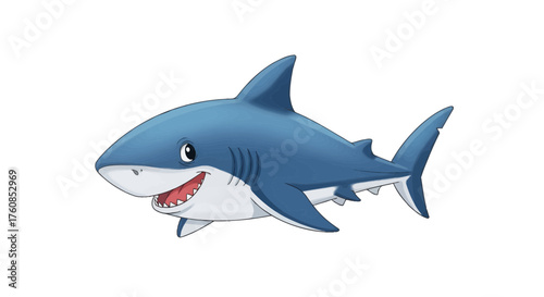 Cartoonic shark vector illustration displaying cheerful emotion with teeth visible and fins