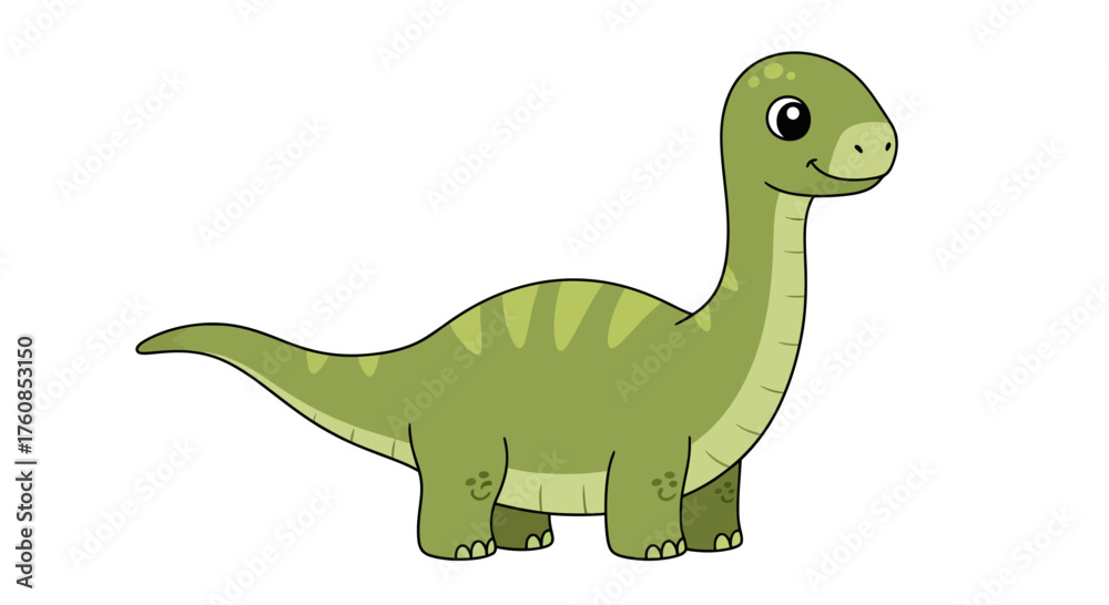 Naklejka premium Charming cartoon illustration of a delightful green dinosaur with a friendly expression and gentle