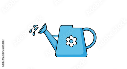 Charming light blue watering can with a delightful flower icon ready for hydration duties