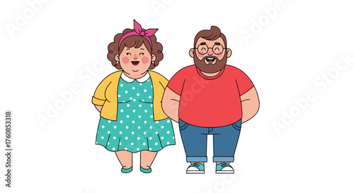 Charming illustration of a joyful couple embracing diversity and body positivity
