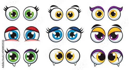 Collection of Cartoon Eyes with Various Colors and Expressions for Creative Designs