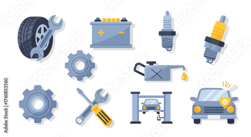 Collection of vector flat design car service icons for automotive industry projects