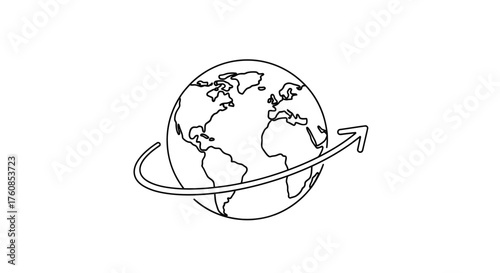 Conceptual illustration of a globe encircled by an arrow emphasizing global transit and