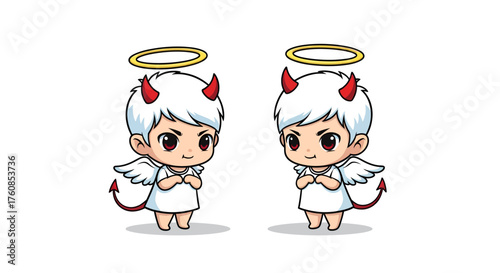 Conflicting angels and demons two sided characters in a delightful illustration
