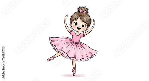 Enchanting ballet dreams: A playful young ballerina in her pink tutu gracefully dances with joy