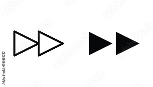 Forward button icon set. Double arrow glyph icon. Navigation pointer, indicator. Vector illustration isolated on white background.