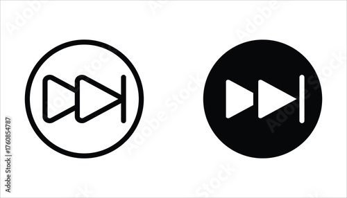 Forward button icon set. Double arrow glyph icon. Navigation pointer, indicator. Vector illustration isolated on white background.