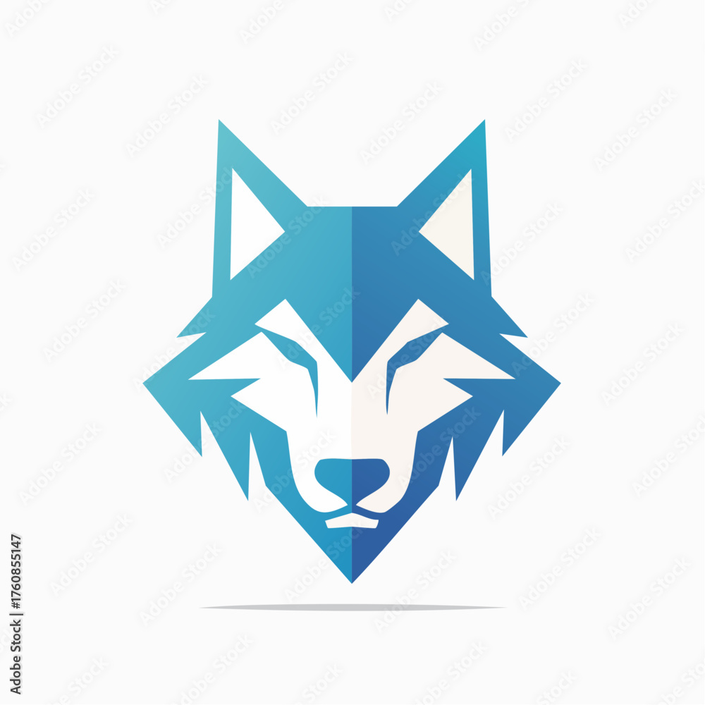 Fototapeta premium Modern geometric wolf head logo design with gradient blue shades on a white background
