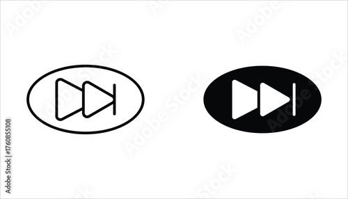 Double arrow glyph icon set. Forward button symbol. Navigation pointer, indicator. Vector illustration isolated on white background.