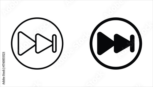 Double arrow glyph icon set. Forward button symbol. Navigation pointer, indicator. Vector illustration isolated on white background.
