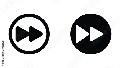 Double arrow glyph icon set. Forward button symbol. Navigation pointer, indicator. Vector illustration isolated on white background.