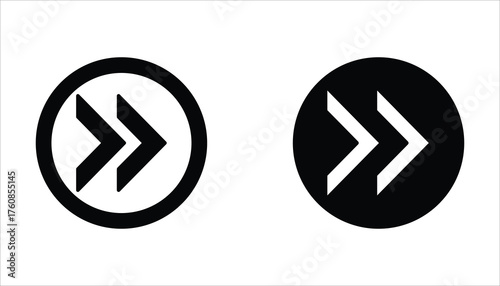 Double arrow glyph icon set. Forward button symbol. Navigation pointer, indicator. Vector illustration isolated on white background.