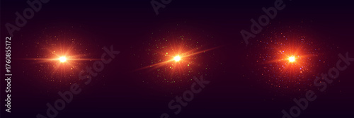 Set of energy explosions with sparks and particles.