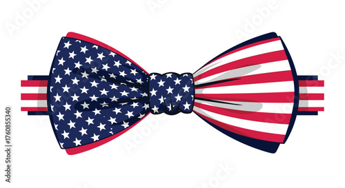 Patriotic american flag bow tie with stripes and stars.