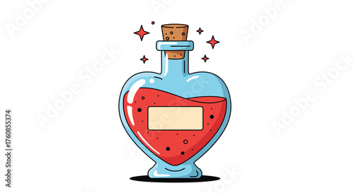 A magical heart shaped bottle filled with love potion.