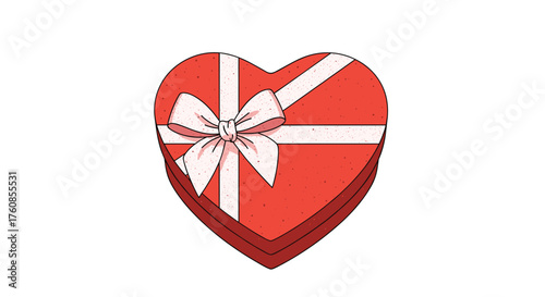 A heart-shaped box of chocolates tied with a bow.