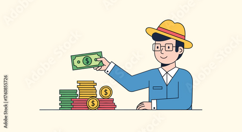 Illustrated investor holding cash, showcasing money management and financial prudence for secure