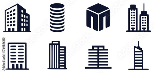 Collection of Stylized Building and Abstract Geometric Icons