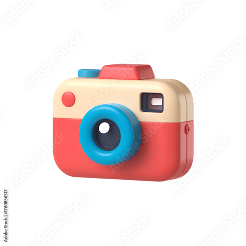 3d icon of a cute, cartoonish 3d render of a red and cream vintage camera isolated on a white background