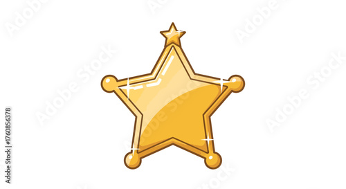 Illustrative golden sheriff star badge, representing authority and western themes, with a cartoon