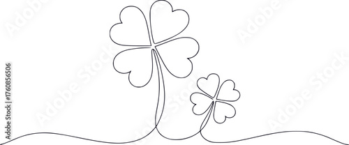 Minimalist Line Art of Two Four-Leaf Clovers on a White Background