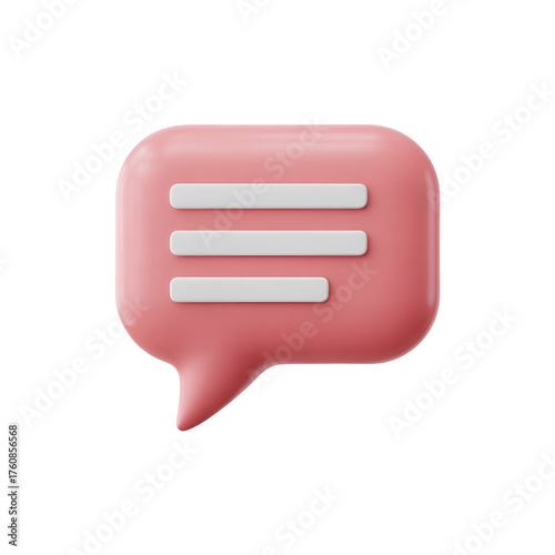 3d icon of a 3d illustration of a pink speech bubble, representing communication or messages
