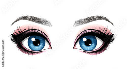 Intricate blue eyes illustration showcasing feminine beauty with graceful eyelashes
