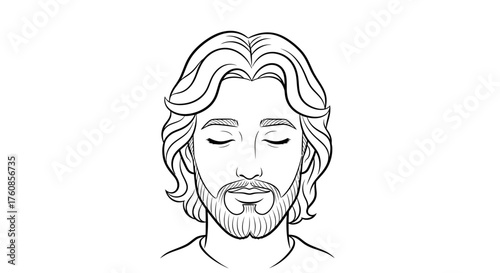 Line Art Portrait Illustration of a Man with Closed Eyes and Flowing Hair Silhouette Illustration