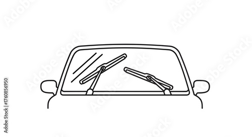 Minimalist car windshield sketch featuring wiper blades in dynamic positions illustration