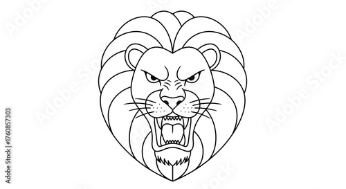 Simplified lion head outline displaying ferocity and raw power with stylized mane design
