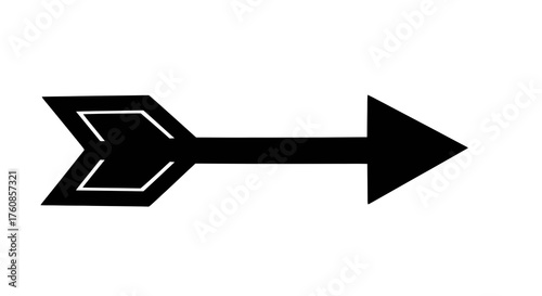 Single stylized black arrow with a distinctive feathered tail design and sharp arrowhead