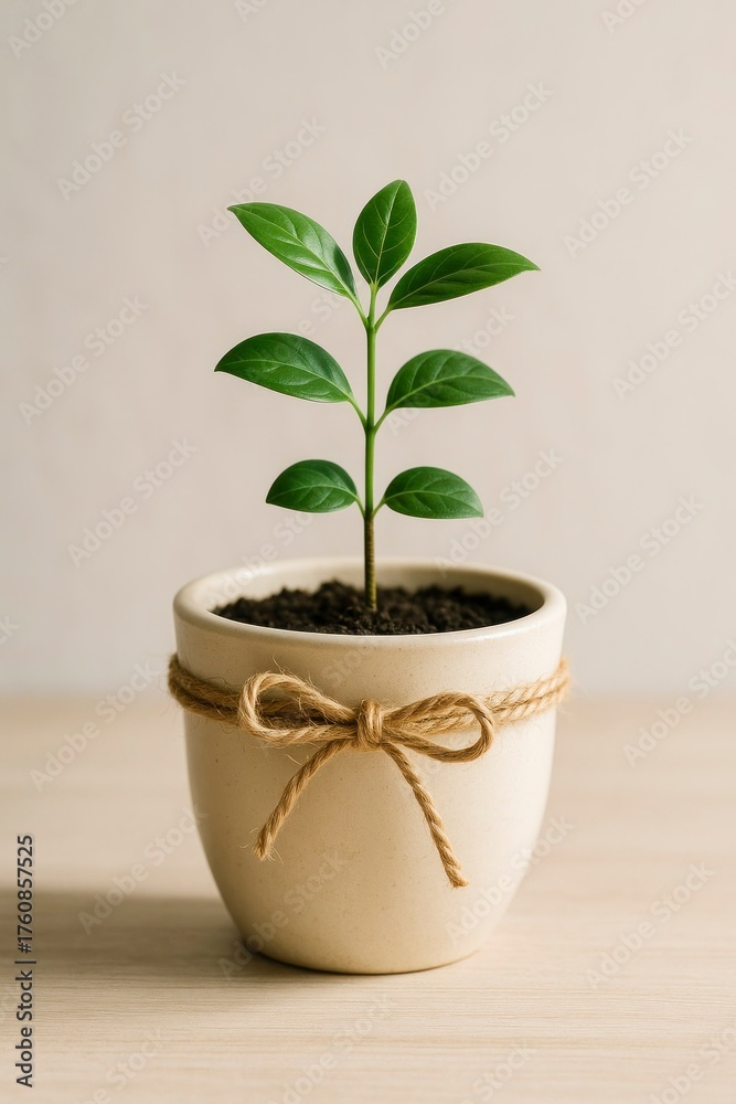 Fototapeta premium Potted Plant Wrapped with Rope — Growth and Connection