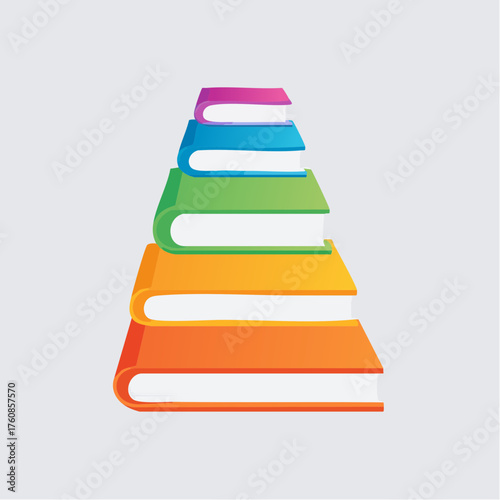 Stack of colorful books arranged in pyramid shape, educational illustration