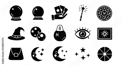 Mystical symbols and fortune telling illustration featuring occult elements for magical rituals