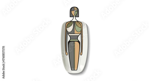 Stylized Figure Depicting Abstract Woman's Shape with Geometric Divisions of Color