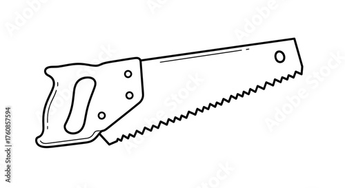 Outlined hand saw illustration portraying craftsmanship tool usage in carpentry tasks and wood
