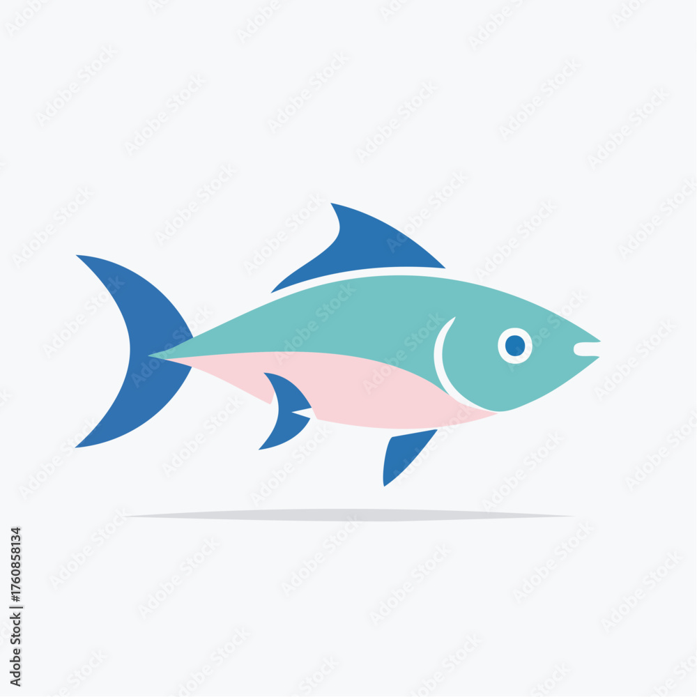 Fototapeta premium Stylized aquatic creature design featuring a fish with teal and pink hues