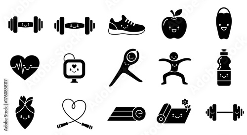 Playful Fitness Icons Representing a Healthy Lifestyle and Well-being Practices