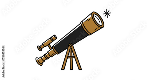 Stylized telescope gazing at distant star, perfect for astronomy themed designs