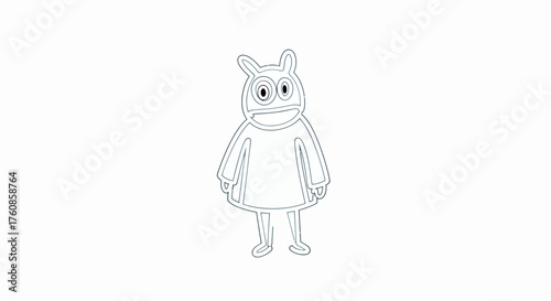 Whimsical creature outlined in monochrome, perfect for children's illustrations or playful design