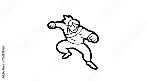Dynamic martial artist striking pose, ready to combat with focused expression, vector design