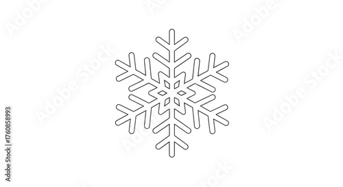 Delicate geometric snowflake outline evokes winter's crystalline beauty on stark white background