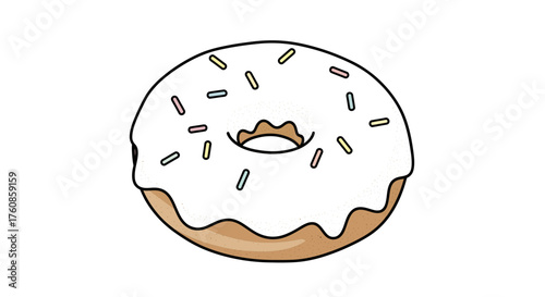 Delicious donut with white frosting and colorful sprinkles, perfect for illustrating dessert