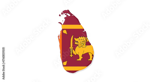 Stylized flat vector map showcasing vibrant colors and the heraldic lion of Sri Lanka