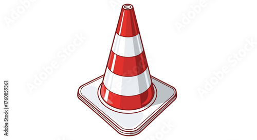 Digitally rendered safety cone with red and white stripes offering high visibility and caution