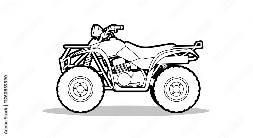Fototapeta premium Line art illustration of an all-terrain vehicle isolated against a white backdrop